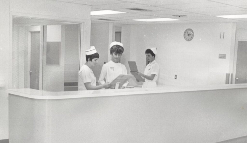 Albany General Hospital nurse station, 1950.