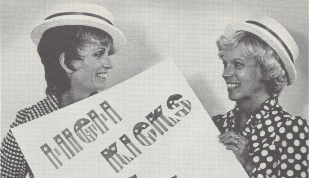 Albany General Hospital auxiliary holding a sign for their High Kicks fundraising event, 1967.