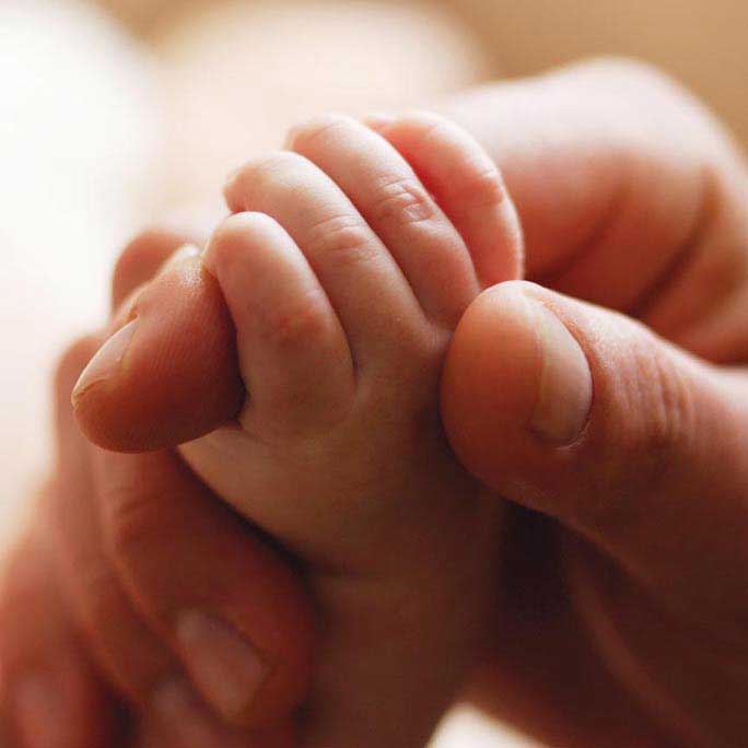 Baby hand holding adult hand