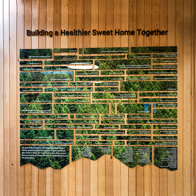 The donor wall at the Sweet Home Medical Center.
