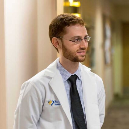 Resident in medical hallway.