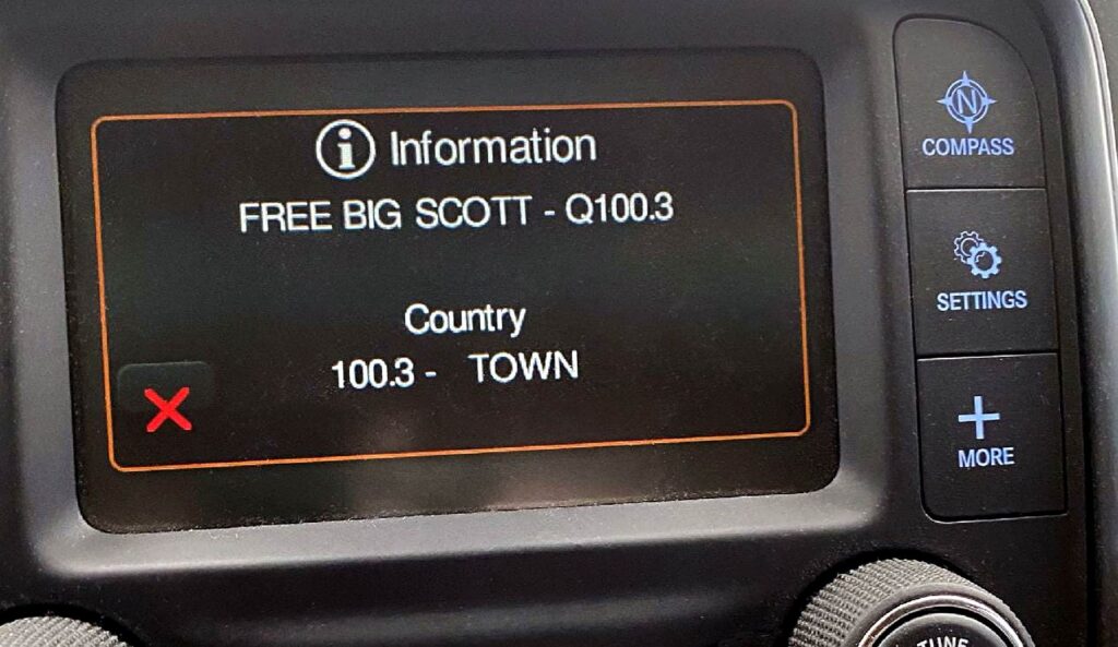The radio display message that Scott's boss created while he was in the hospital.