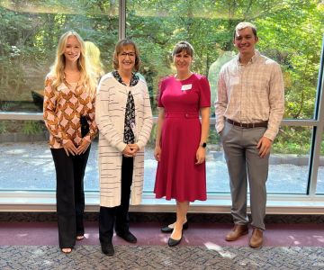 Pictured from left: Stella Lang, Nurse Education Scholarship; Wendie Wunderwald, CEO of Samaritan Lebanon Community Hospital; Olga Ostroukhov, Nurse Education Scholarship; Noah Ritschard, Pape Medical Scholarship.