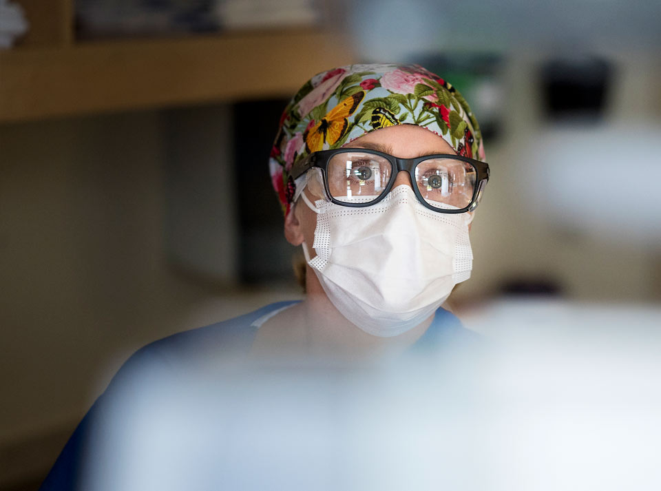 Medical professional keeping an eye on vital signs while caring for Matt at Good Samaritan Regional Medical Center.