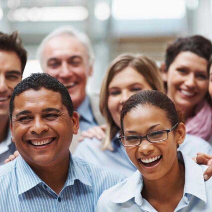 Smiling group of office workers.