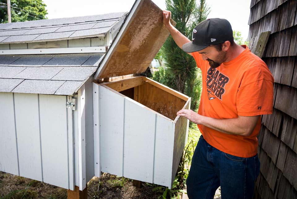 Anthony checking the chicken coop.