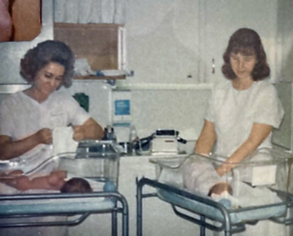 Carol and a fellow colleague care for babies in the maternity ward of Good Samaritan Regional Medical Center.