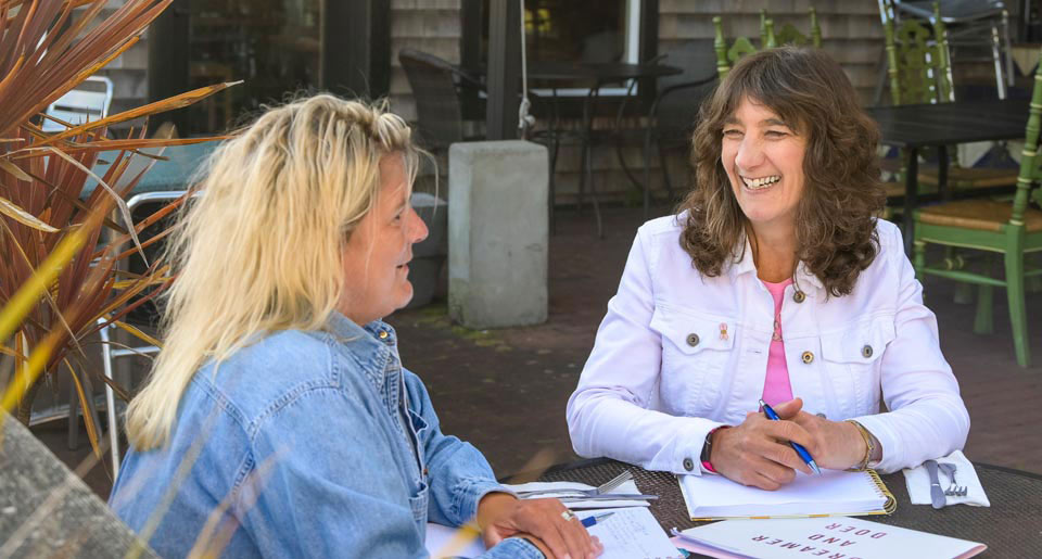 Jeanette and Sonia chatting together at Nana's Irish Pub in Newport.