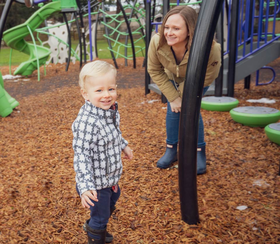 Morgan with her youngest son at a local playground.