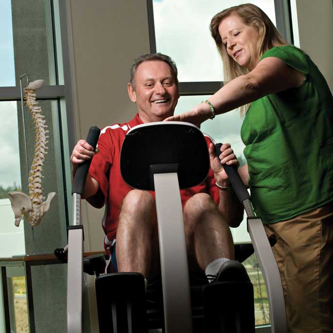 Rebound patient on an exercise bicycle