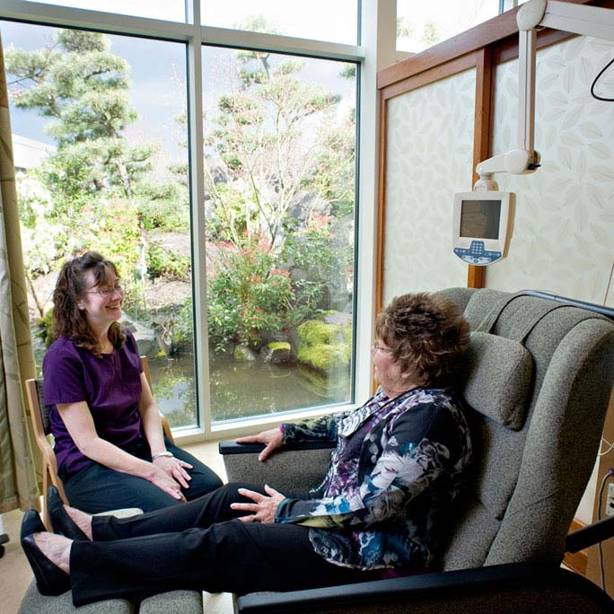 Patient getting an infusion at the Emenhiser Center at Samaritan Lebanon Community Hospital.