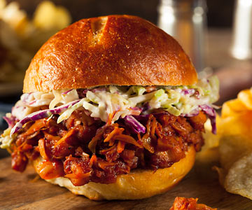 Vegan Jackfruit BBQ sandwich with coleslaw.
